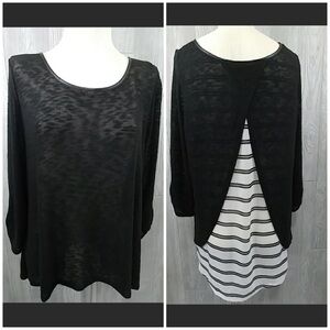 Lane Bryant Black/White Semi Sheer Top Envelope Back 🌹